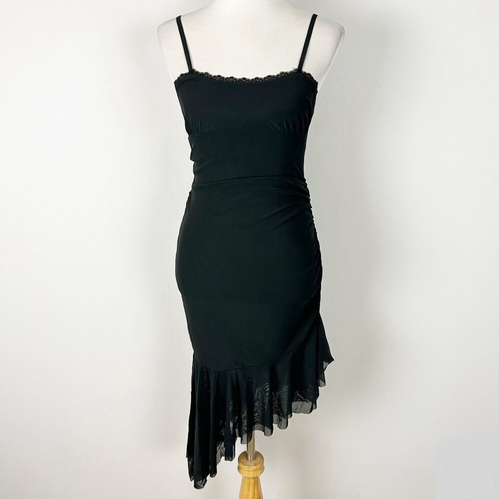 Wild Fable‎ Black Babydoll Slip Dress Asymmetric Ruched Midi Size XXS Women's